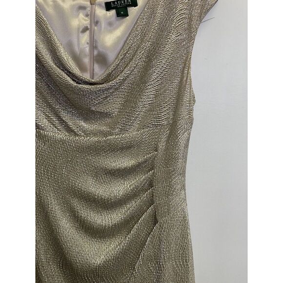 Ralph Lauren Golden Cocktail Shimmer Dress Women's Size 10 Cowl Neck Gathered - Picture 4 of 9